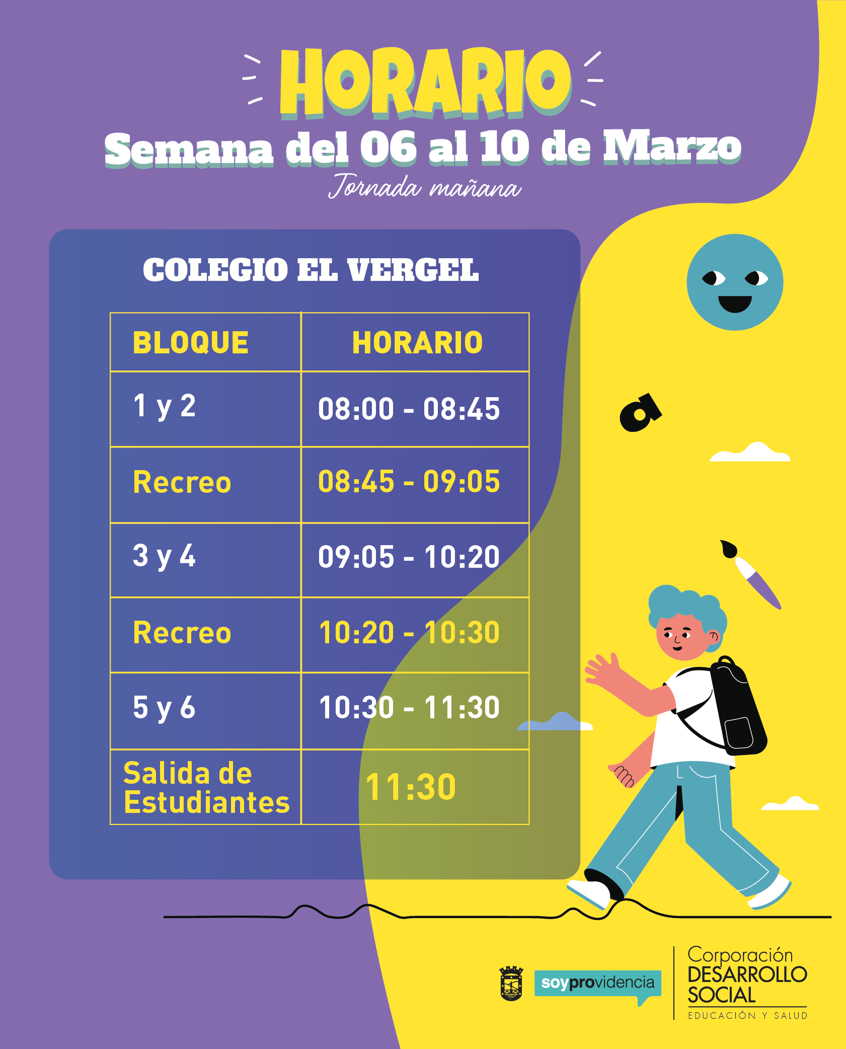 HORARIO COLEGIO EL VERGEL JORNADA MAÑANA